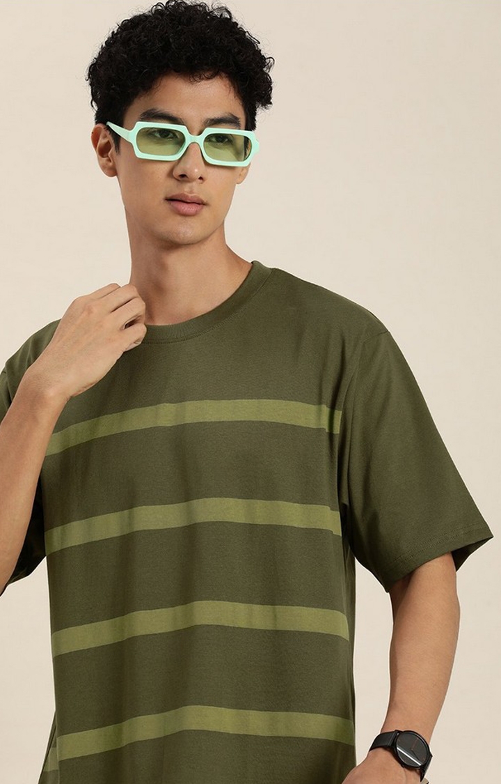 Men's Green Striped Oversized T-Shirt