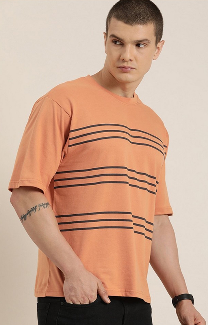Dillinger | Men's Brown Striped Oversized T-Shirt