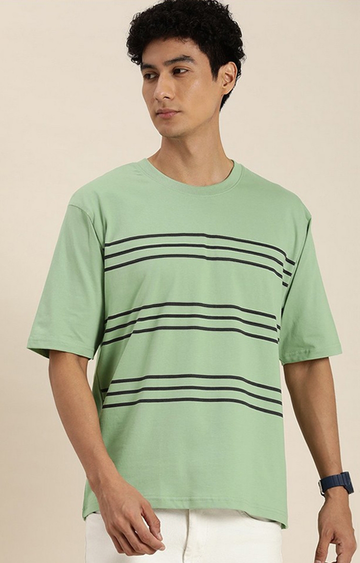 Men's Green Striped Oversized T-Shirt