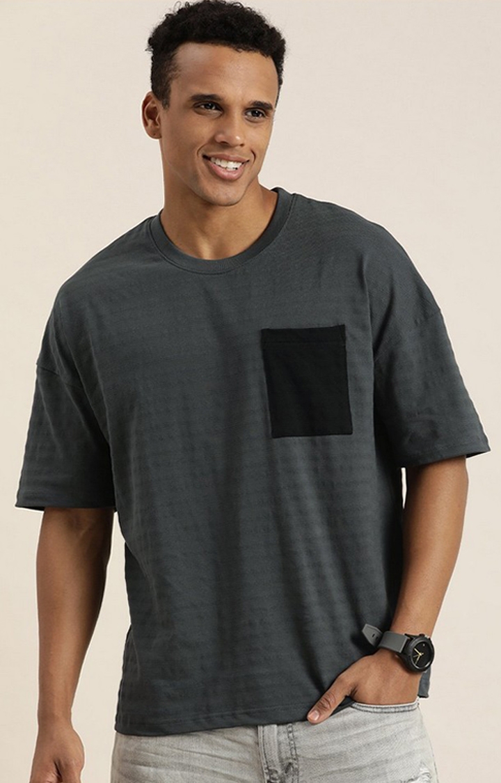 Men's Grey Solid Oversized T-Shirt