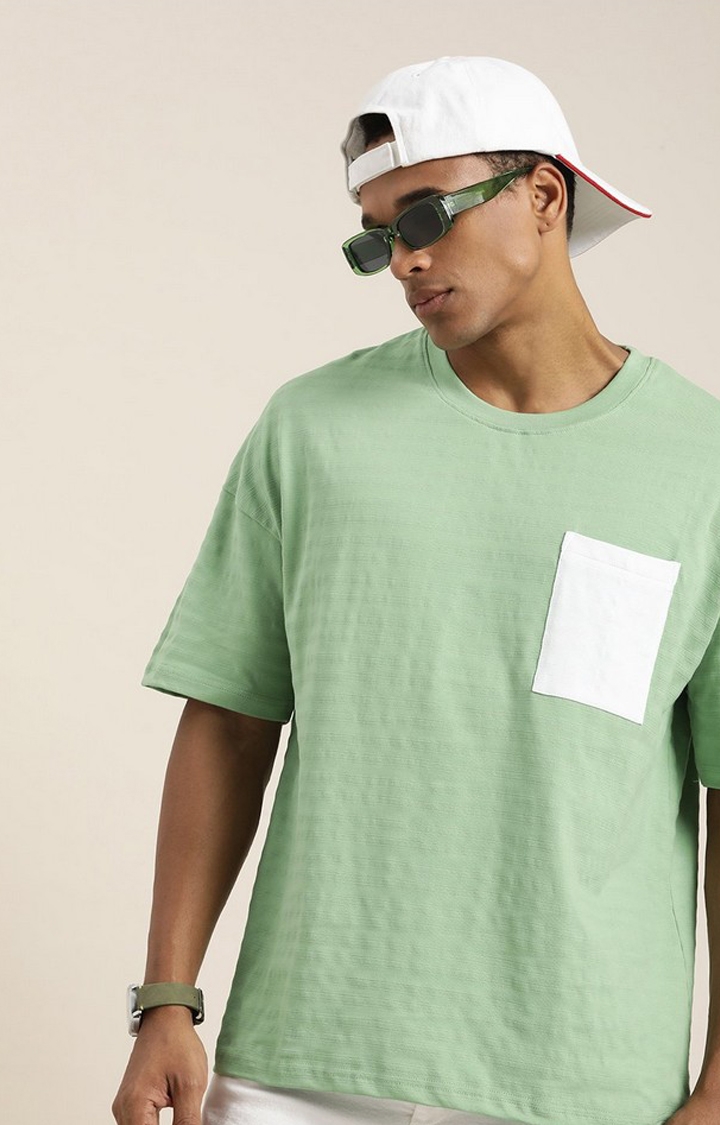 Men's Green Solid Oversized T-Shirt