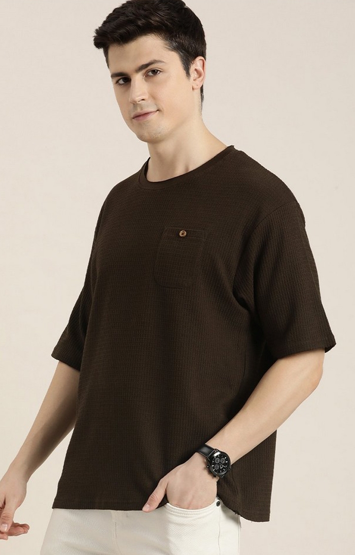 Men's Chocolate Brown  Solid Oversized T-Shirts