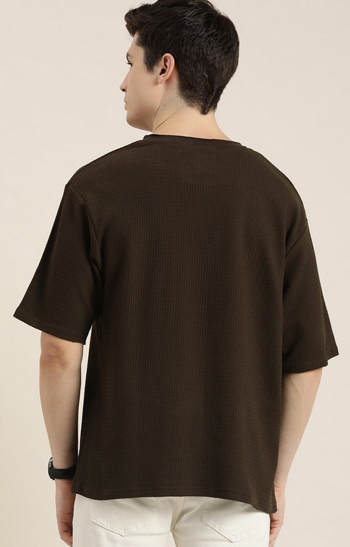 Men's Chocolate Brown  Solid Oversized T-Shirts