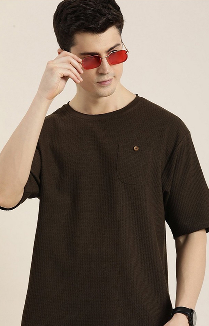 Dillinger | Men's Chocolate Brown  Solid Oversized T-Shirts