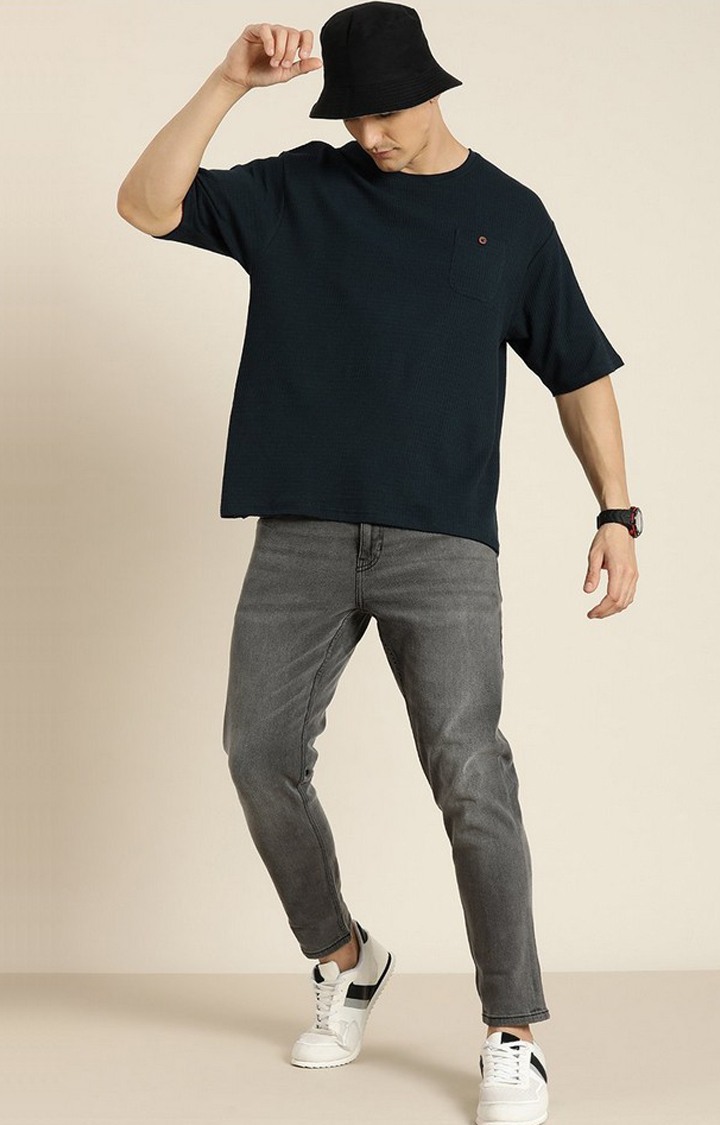 Men's Navy Solid Oversized T-Shirts