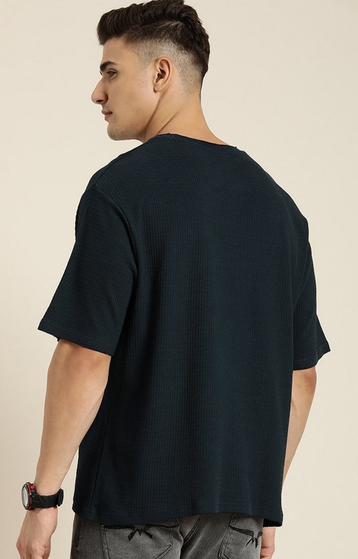 Men's Navy Solid Oversized T-Shirts