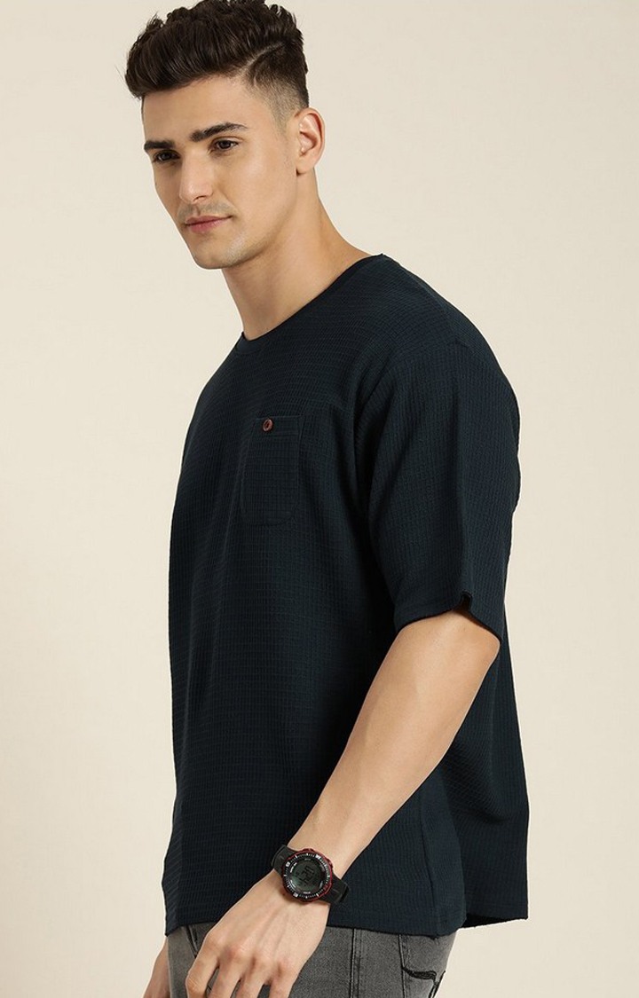 Men's Navy Solid Oversized T-Shirts