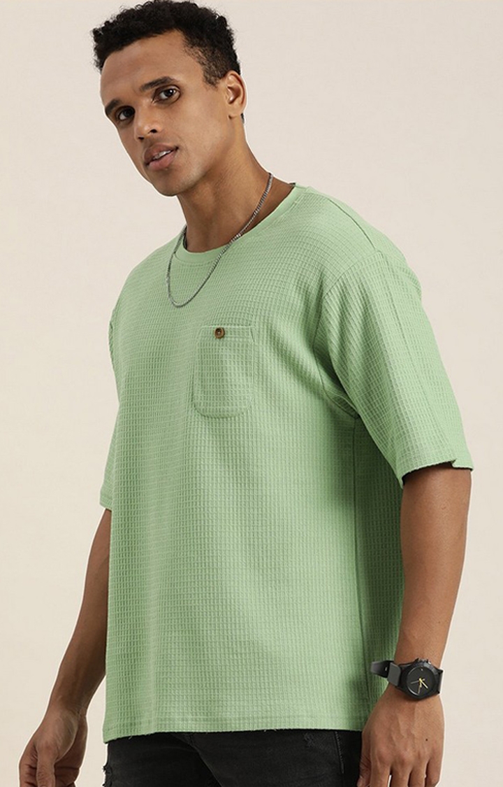 Men's Pista Green Solid Oversized T-Shirts