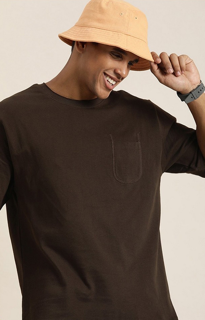Dillinger | Men's Brown Solid Oversized T-Shirts