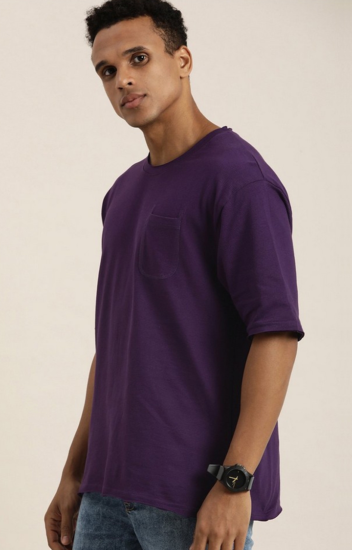 Men's Purple Solid Oversized T-Shirts