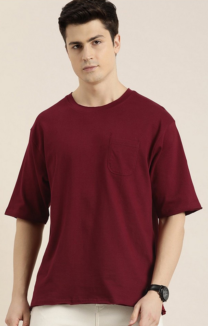 Dillinger | Men's Maroon Solid Oversized T-Shirts