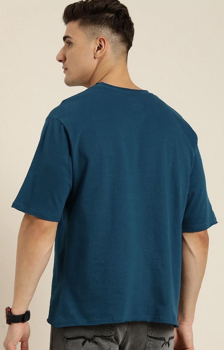 Men's Blue Solid Oversized T-Shirts