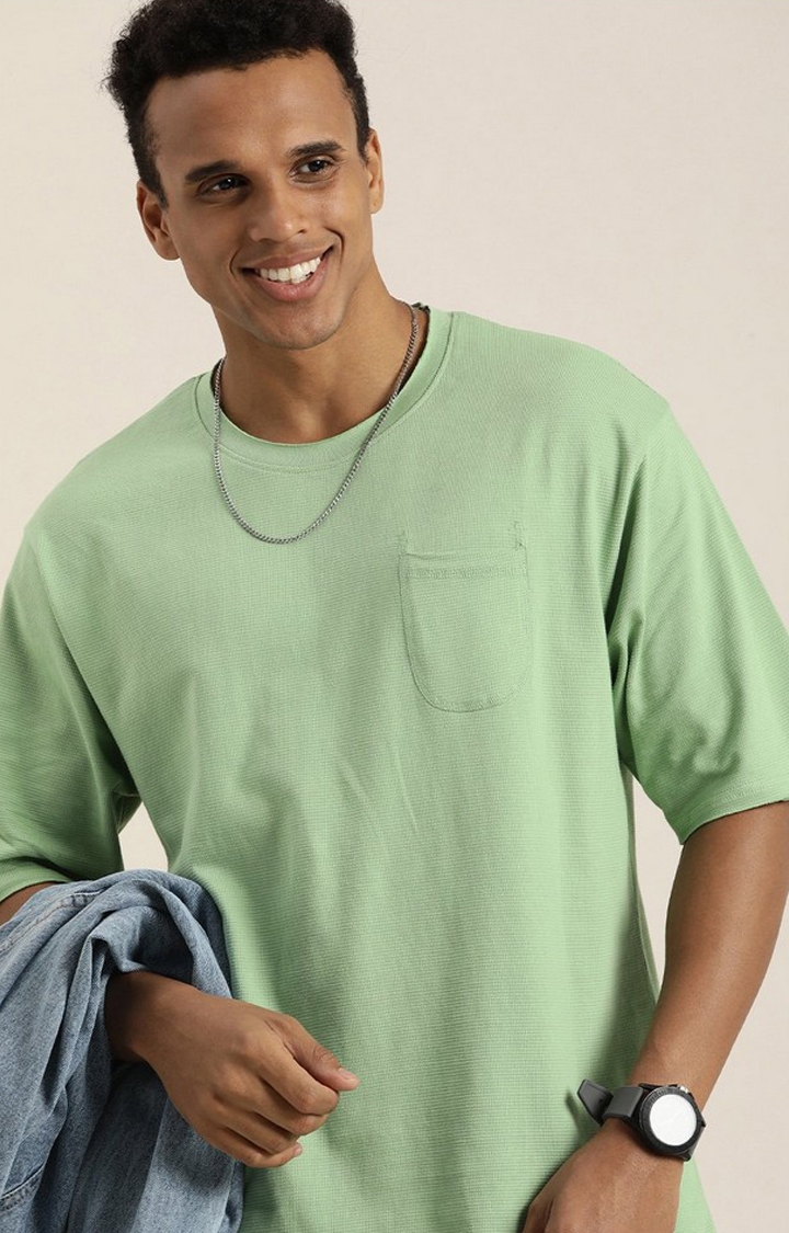 Men's Green Solid Oversized T-Shirts