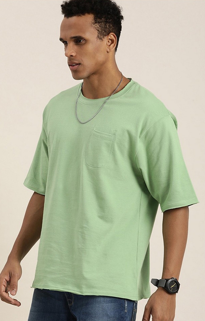 Men's Green Solid Oversized T-Shirts