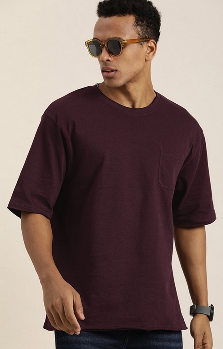 Dillinger | Men's Wine Solid Oversized T-Shirts