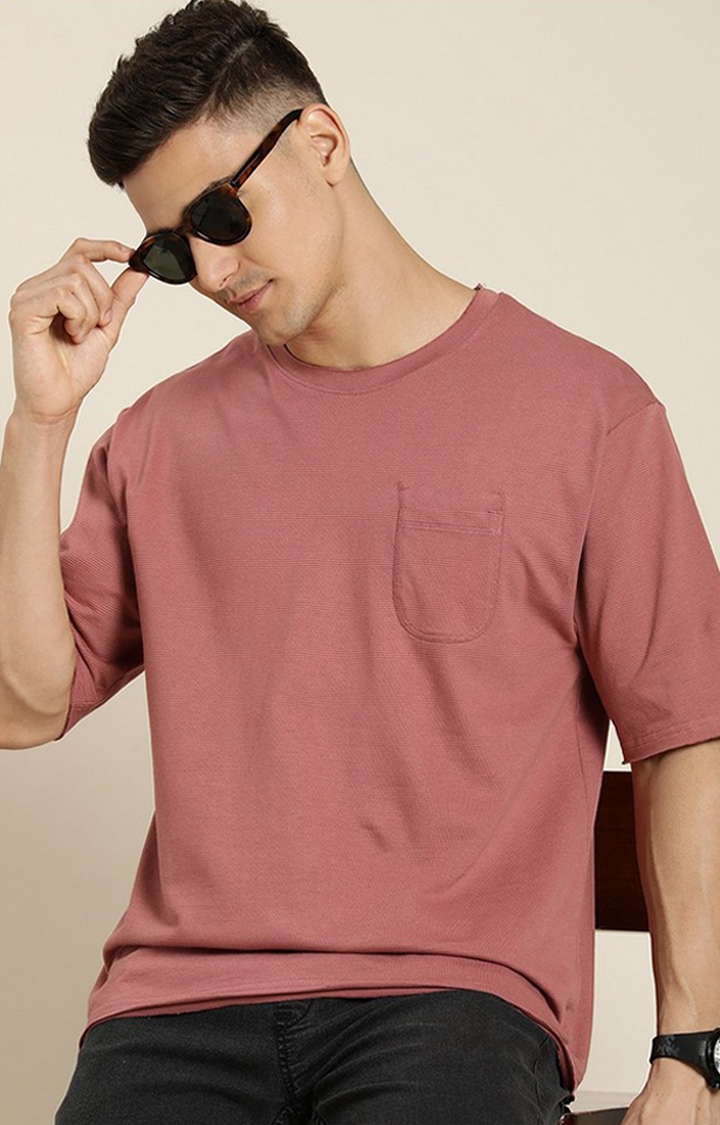 Men's Pink Solid Oversized T-Shirts
