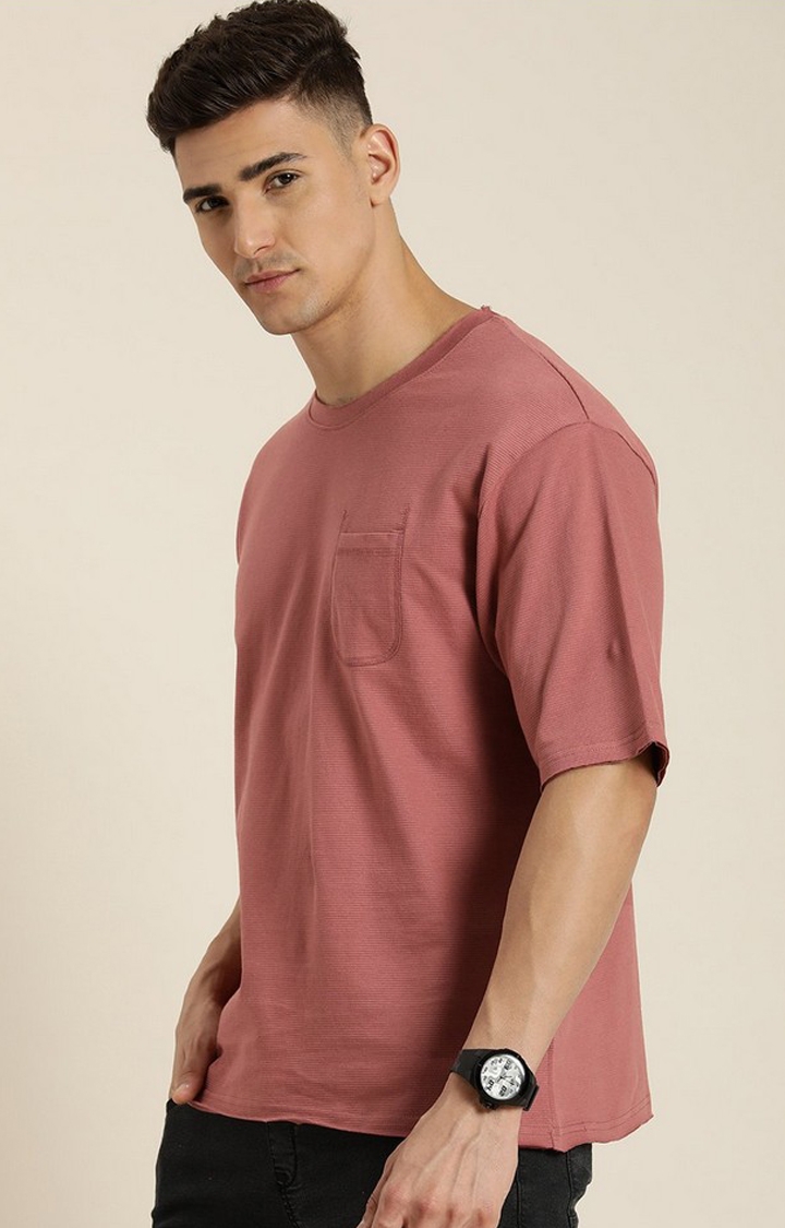 Men's Pink Solid Oversized T-Shirts