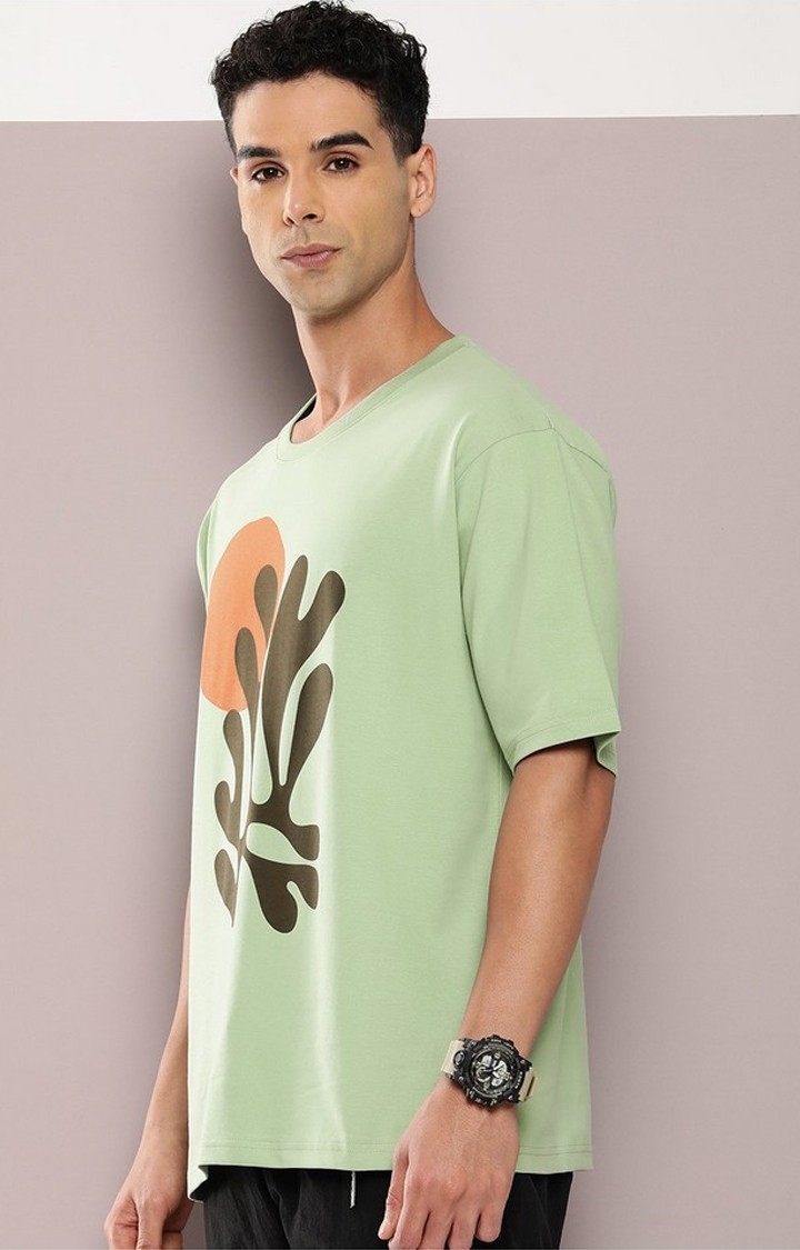Men's  Green Graphic Oversized T-shirt