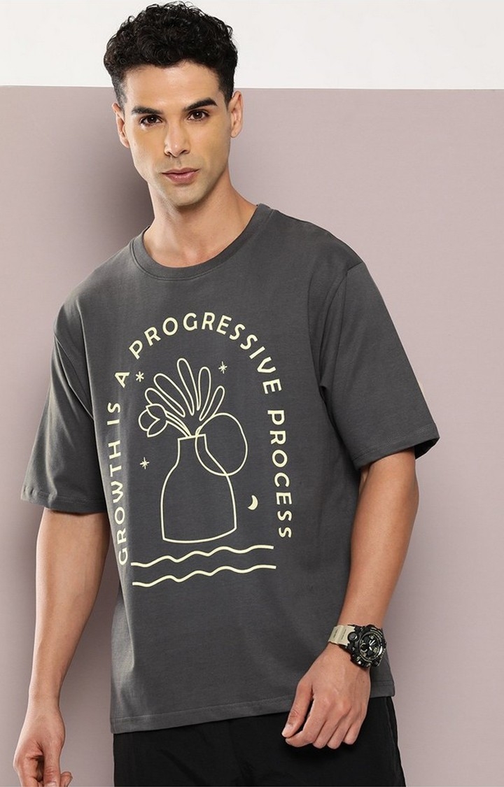 Men's  Grey Graphic Oversized T-shirt