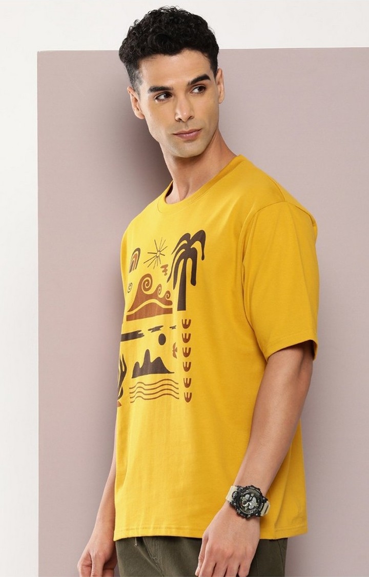 Men's  Mustard Graphic Oversized T-shirt