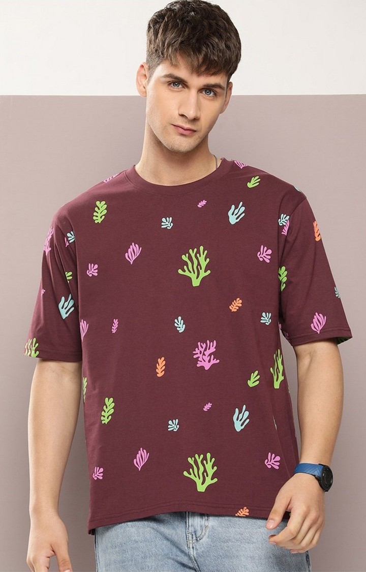 Men's  Maroon Graphic Boxy T-shirt