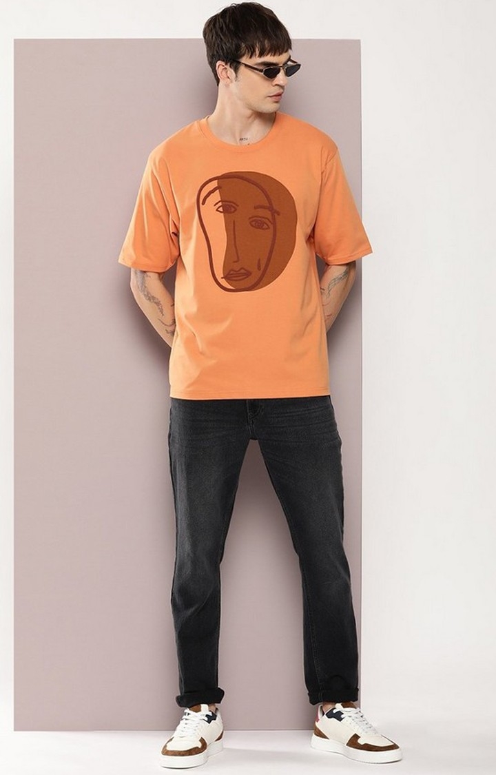 Men's  Brown Graphic Oversized T-shirt