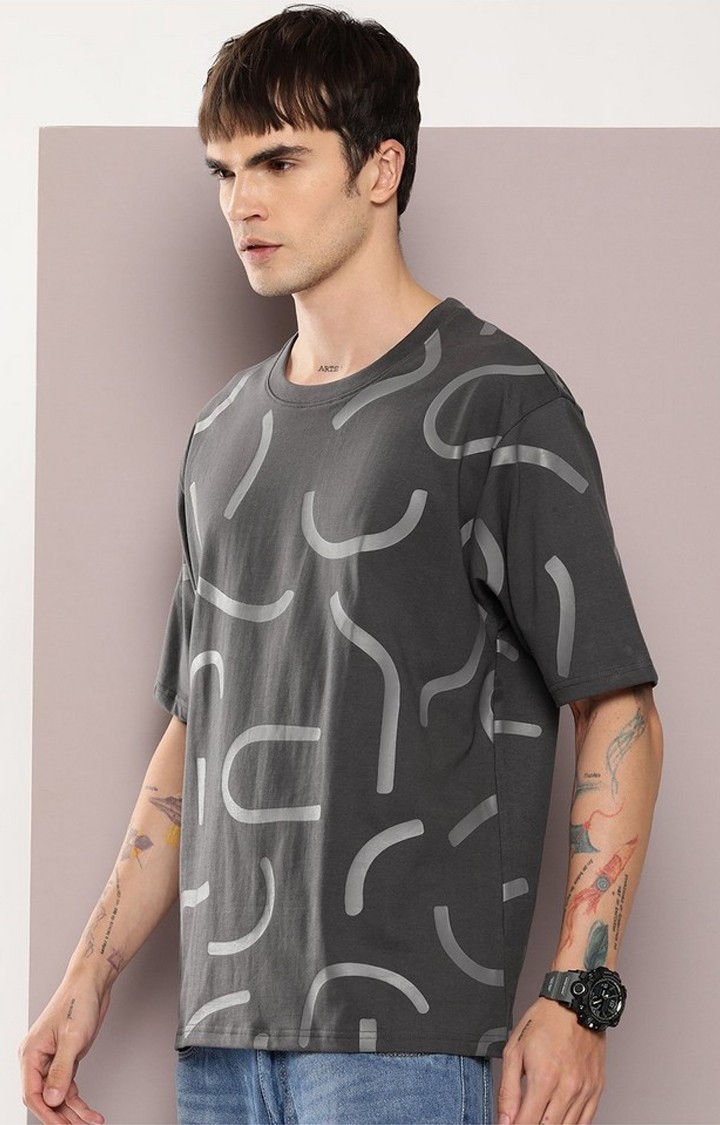 Men's  Grey Graphic Oversized T-shirt