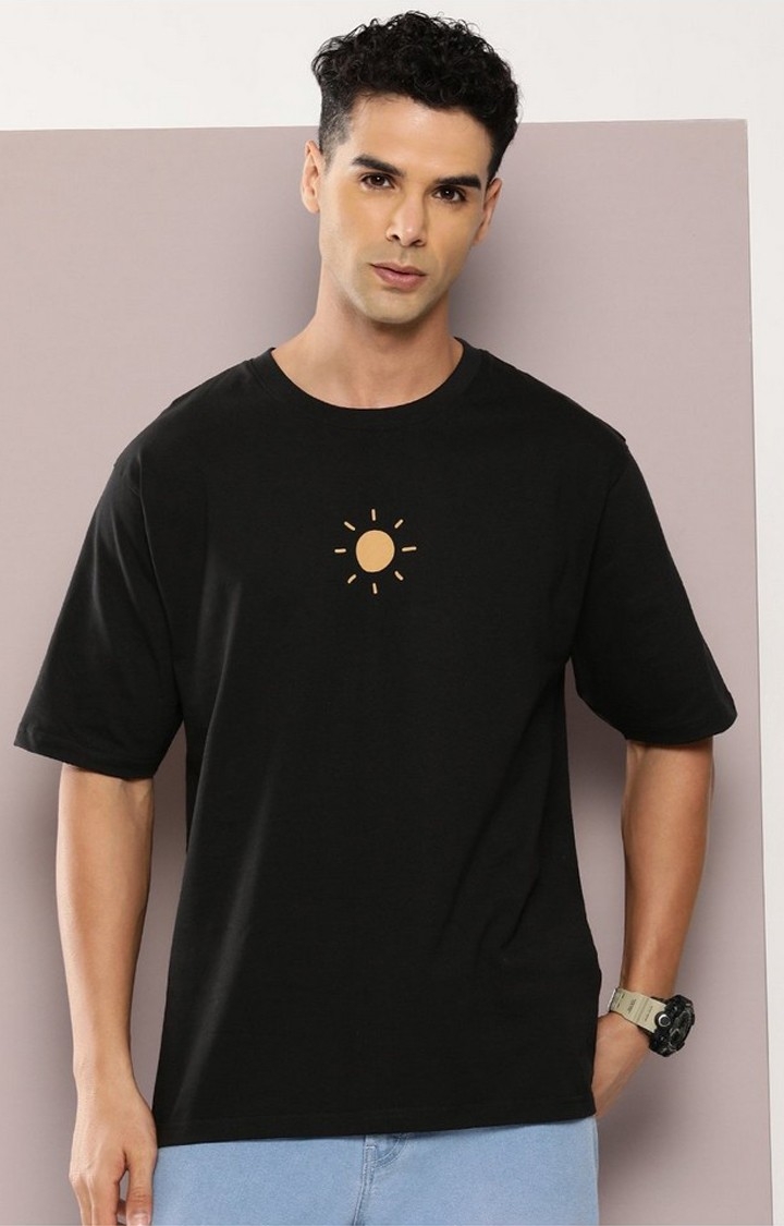 Men's  Black Graphic Oversized T-shirt