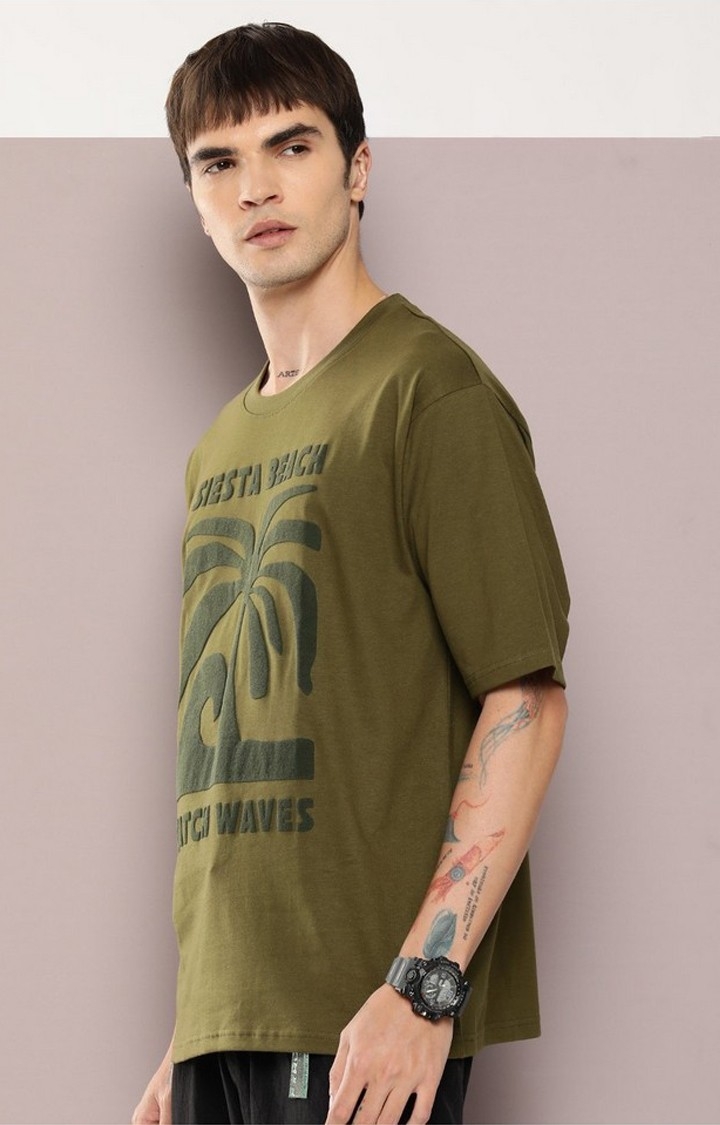 Men's  Olive Graphic Oversized T-shirt