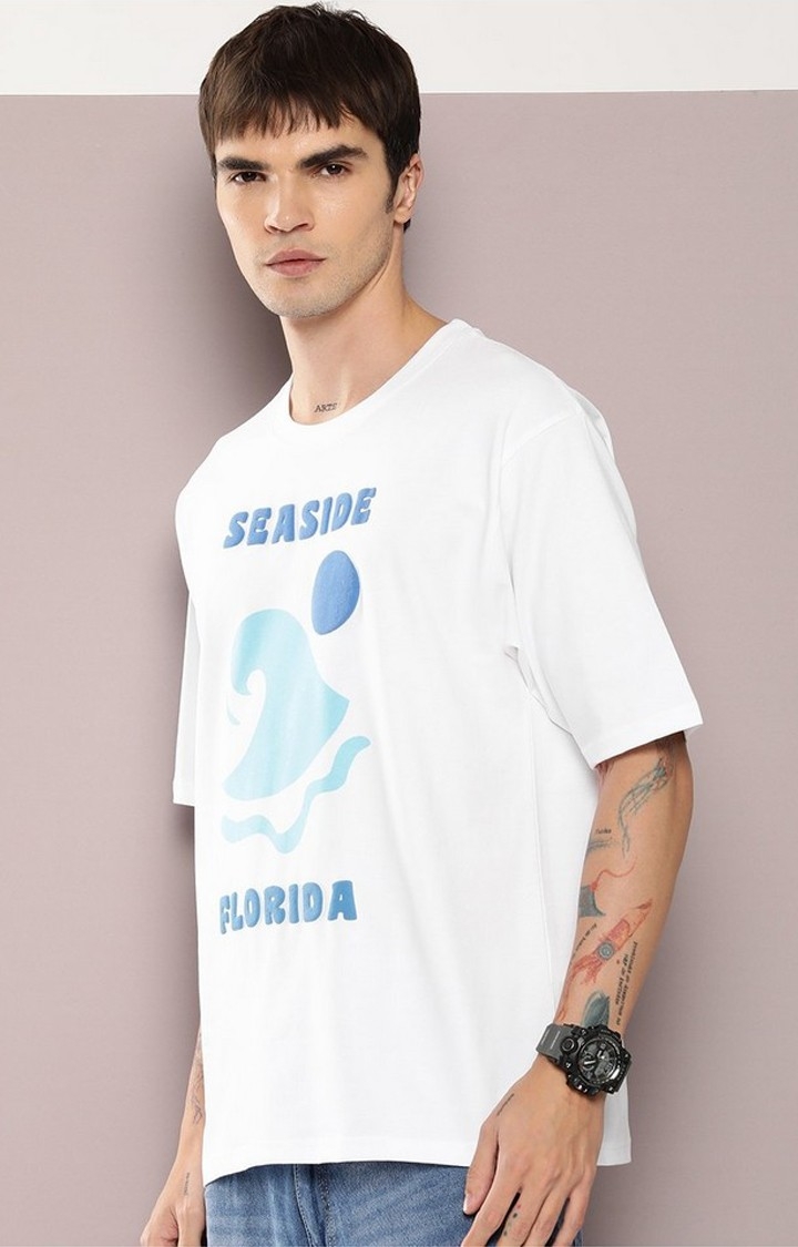 Men's  White Graphic Oversized T-shirt