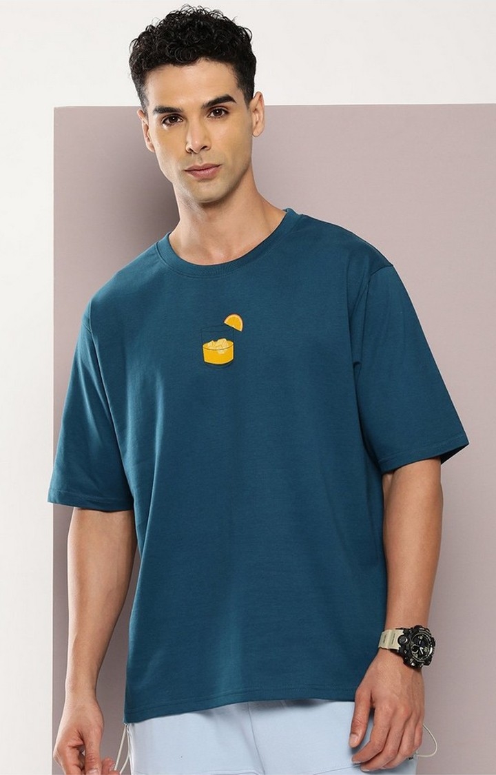 Men's  Blue Graphic Oversized T-shirt