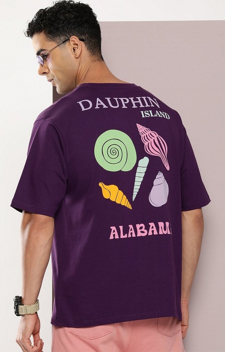 Men's  Purple Graphic Oversized T-shirt