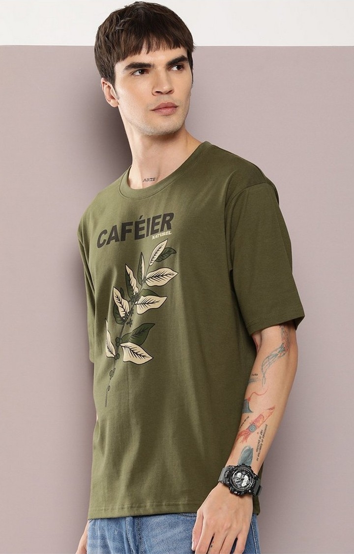 Men's  Olive Graphic Oversized T-shirt