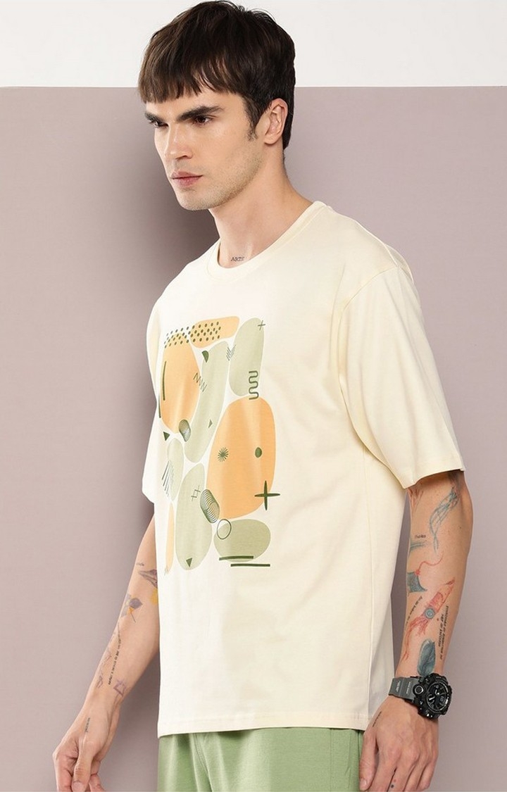 Men's  White Graphic Boxy T-shirt
