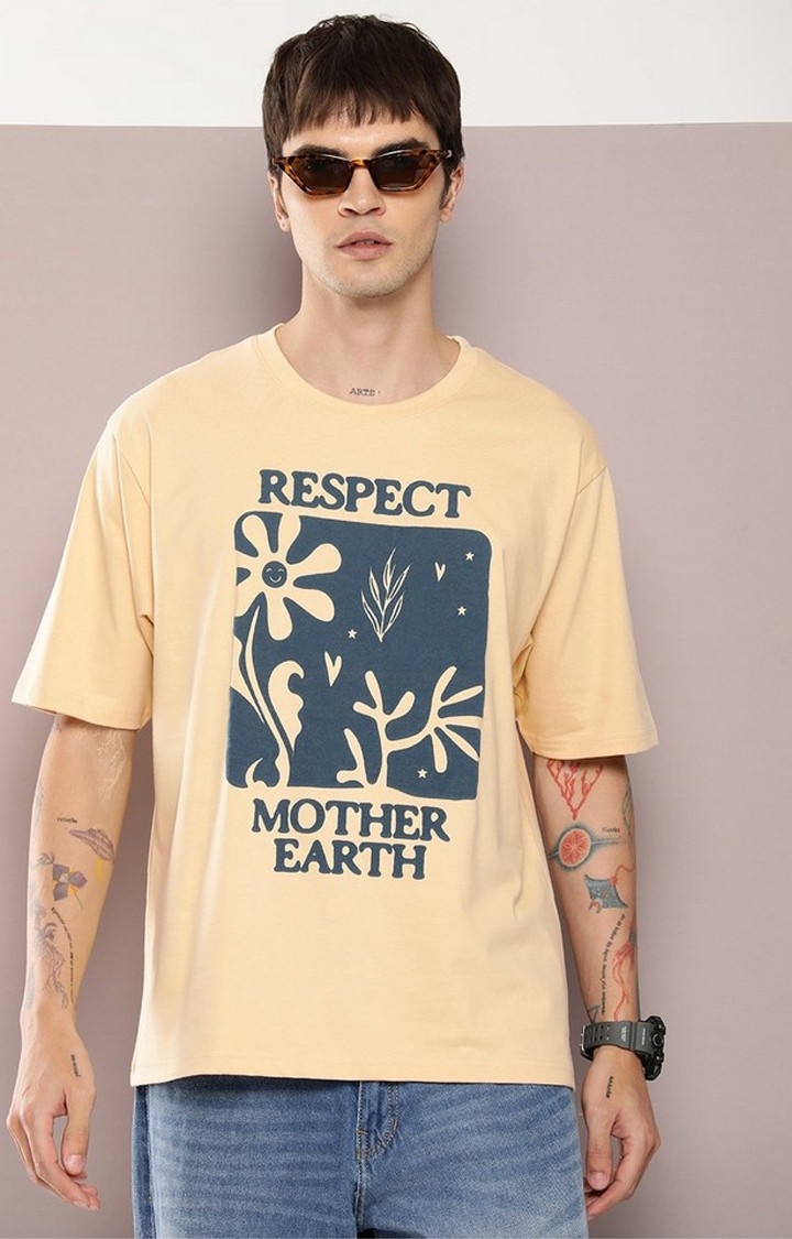 Men's  Beige Graphic Oversized T-shirt