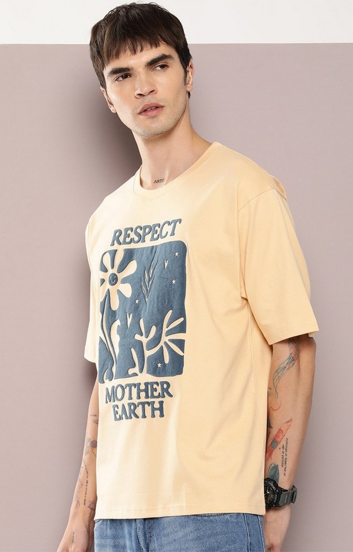 Dillinger | Men's  Beige Graphic Oversized T-shirt
