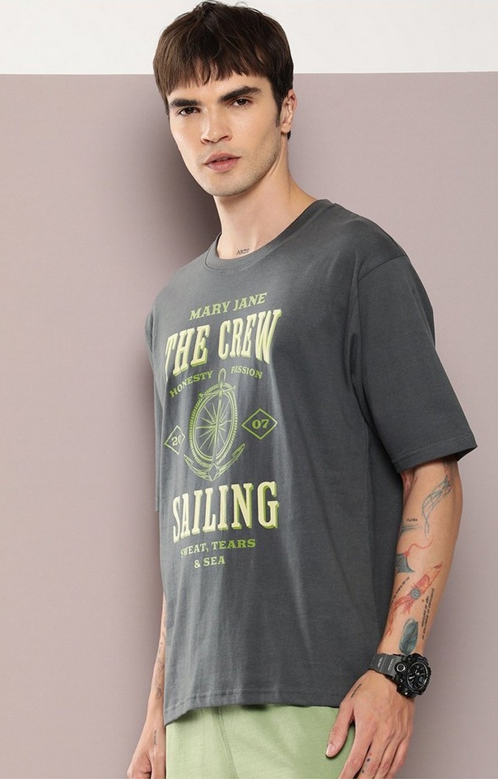Men's  Grey Graphic Boxy T-shirt