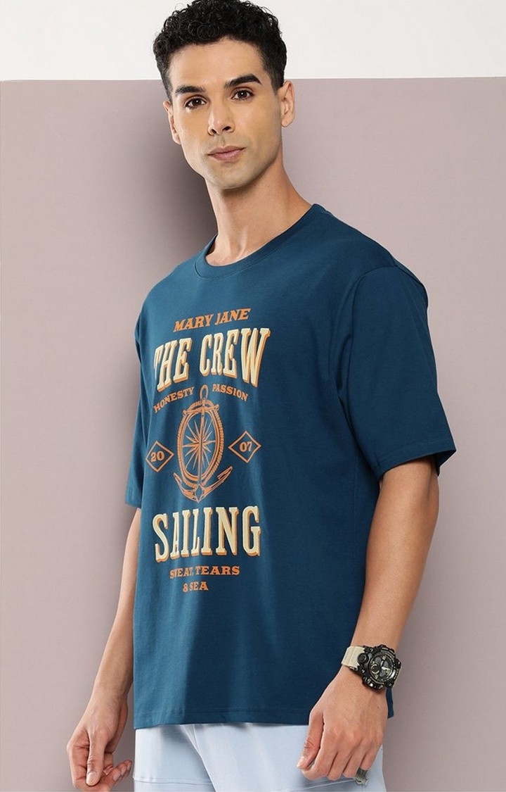 Men's  Blue Graphic Oversized T-shirt