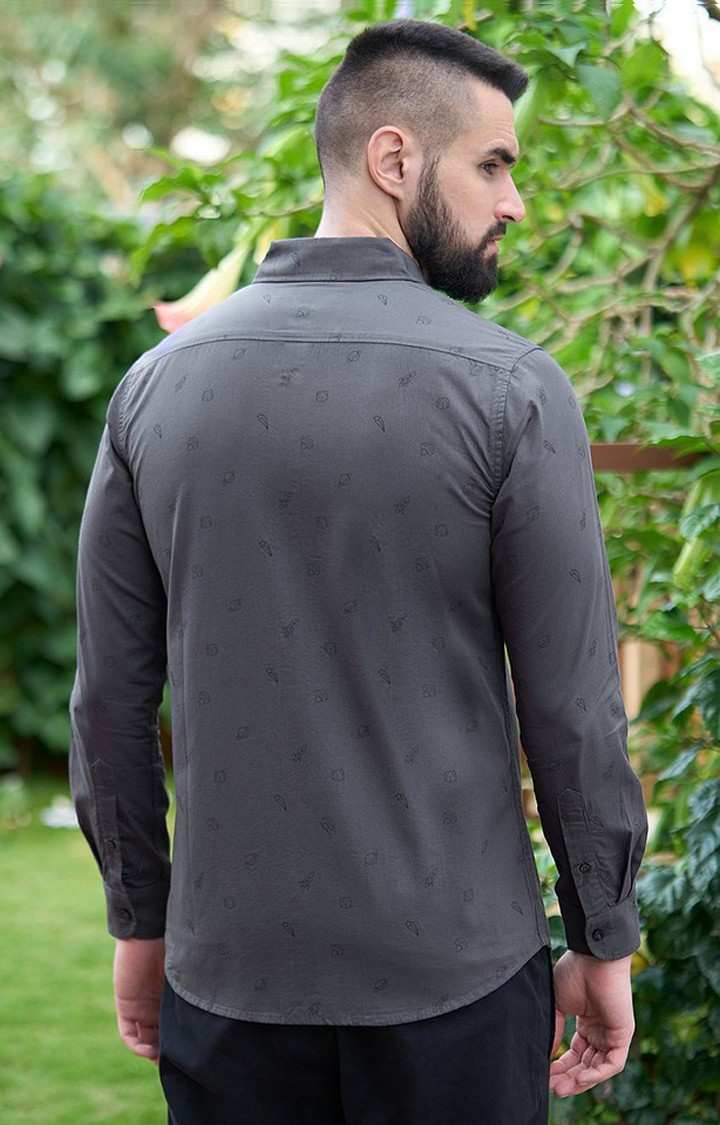 Men's Grey Cotton Graphic Printed Casual Shirt