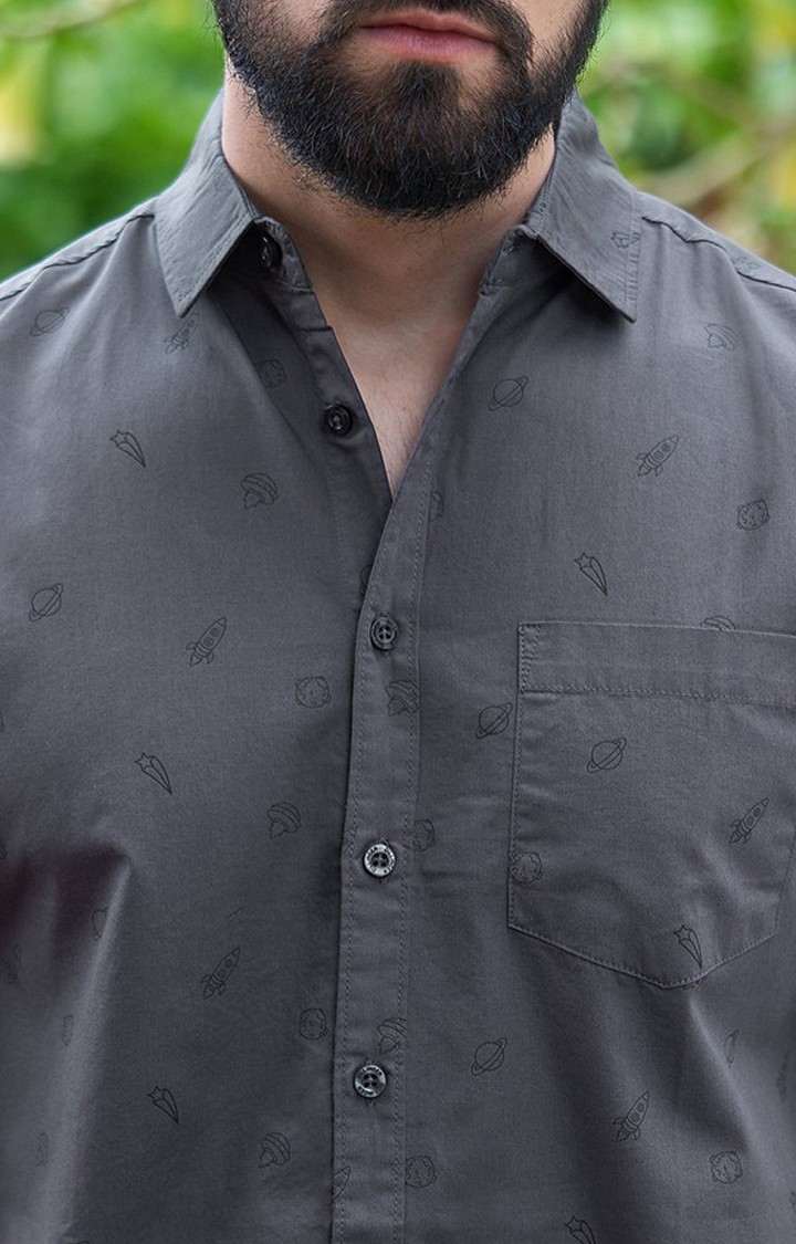 Men's Grey Cotton Graphic Printed Casual Shirt