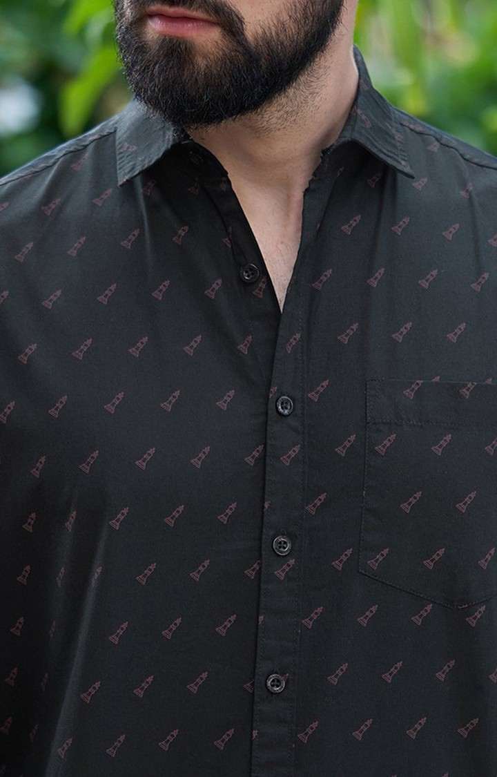 Men's Black Cotton Graphic Printed Casual Shirt