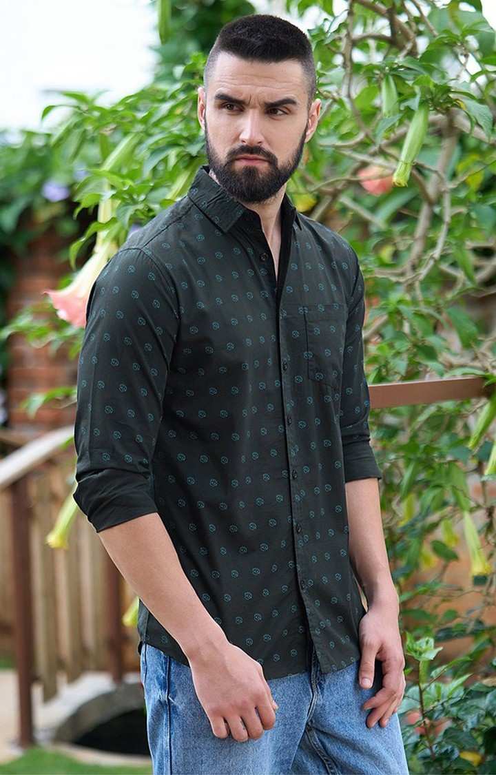 Men's Black Cotton Graphic Printed Casual Shirt