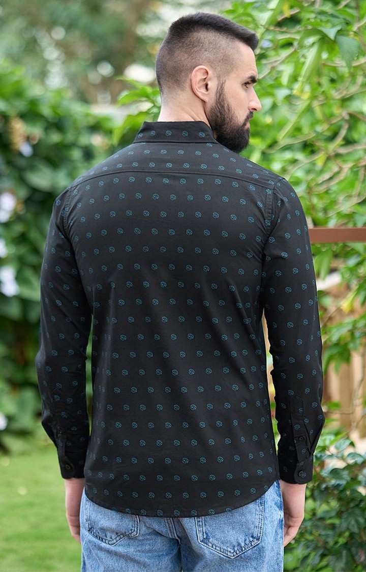 Men's Black Cotton Graphic Printed Casual Shirt