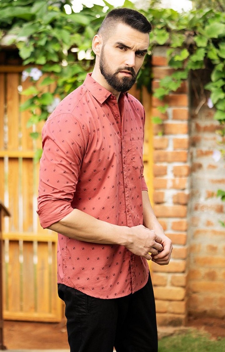 Men's Pink Cotton Graphic Printed Casual Shirt