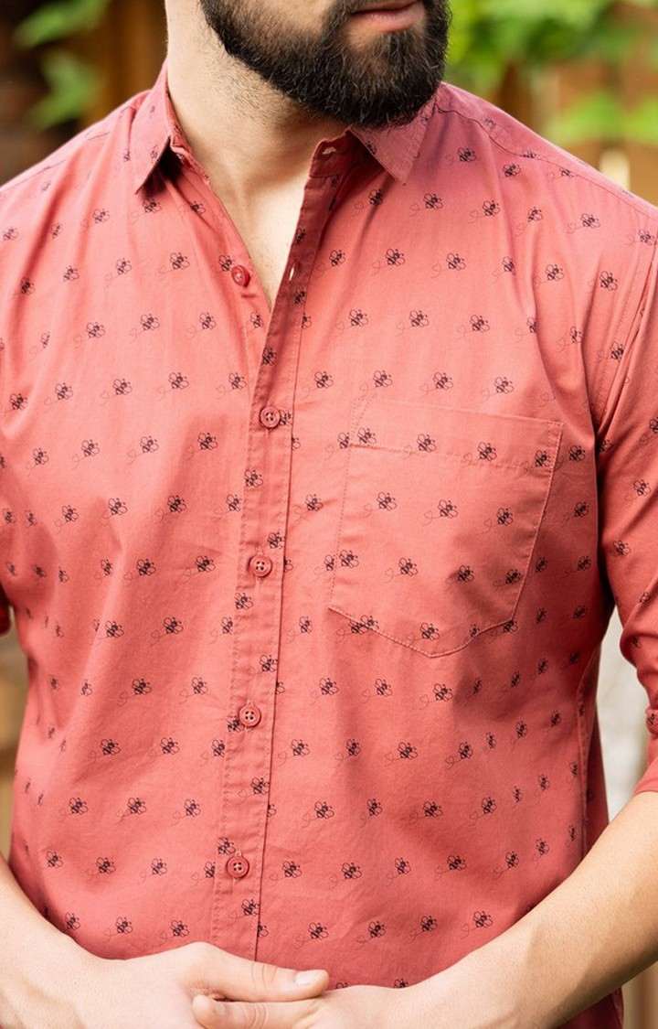 Men's Pink Cotton Graphic Printed Casual Shirt