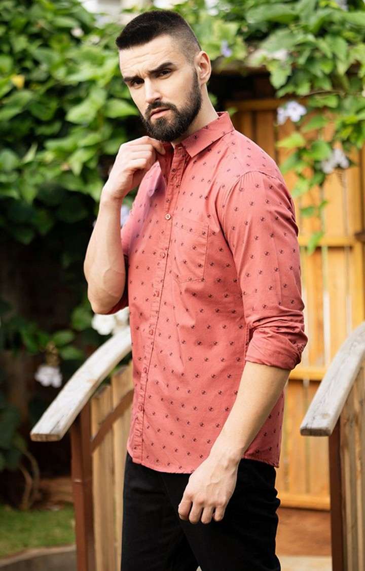 Men's Pink Cotton Graphic Printed Casual Shirt