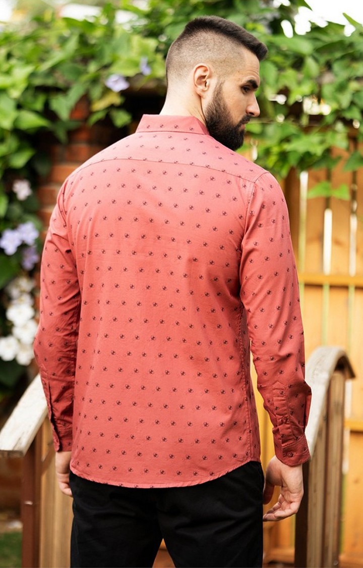Men's Pink Cotton Graphic Printed Casual Shirt