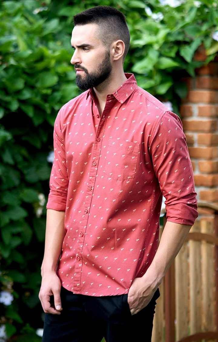 Men's Pink Cotton Graphic Printed Casual Shirt