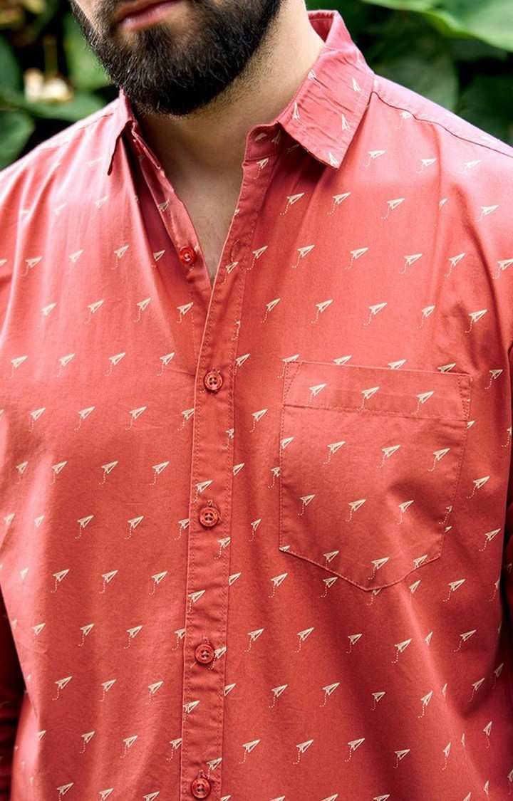 Men's Pink Cotton Graphic Printed Casual Shirt