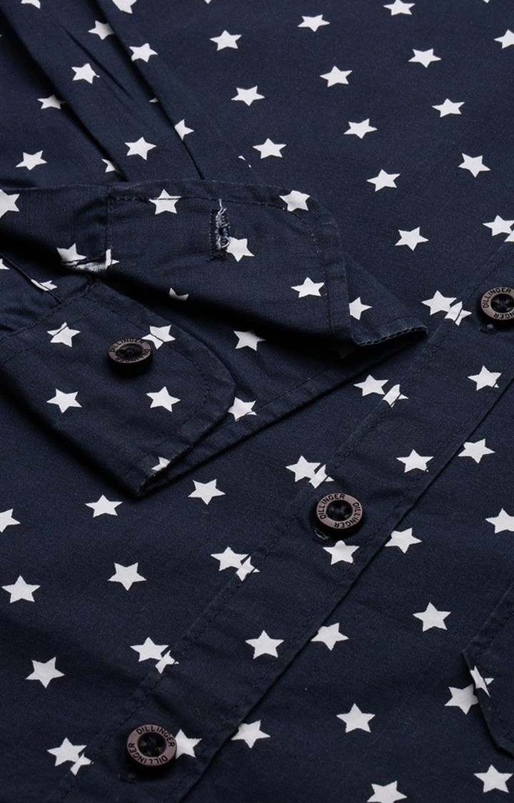 Men's Navy Cotton Graphic Printed Casual Shirt